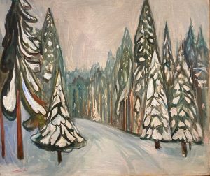 Painting by Edvard Munch titles "New Snow" at the Clark Art Institute exhibition for Edvard Munch. 