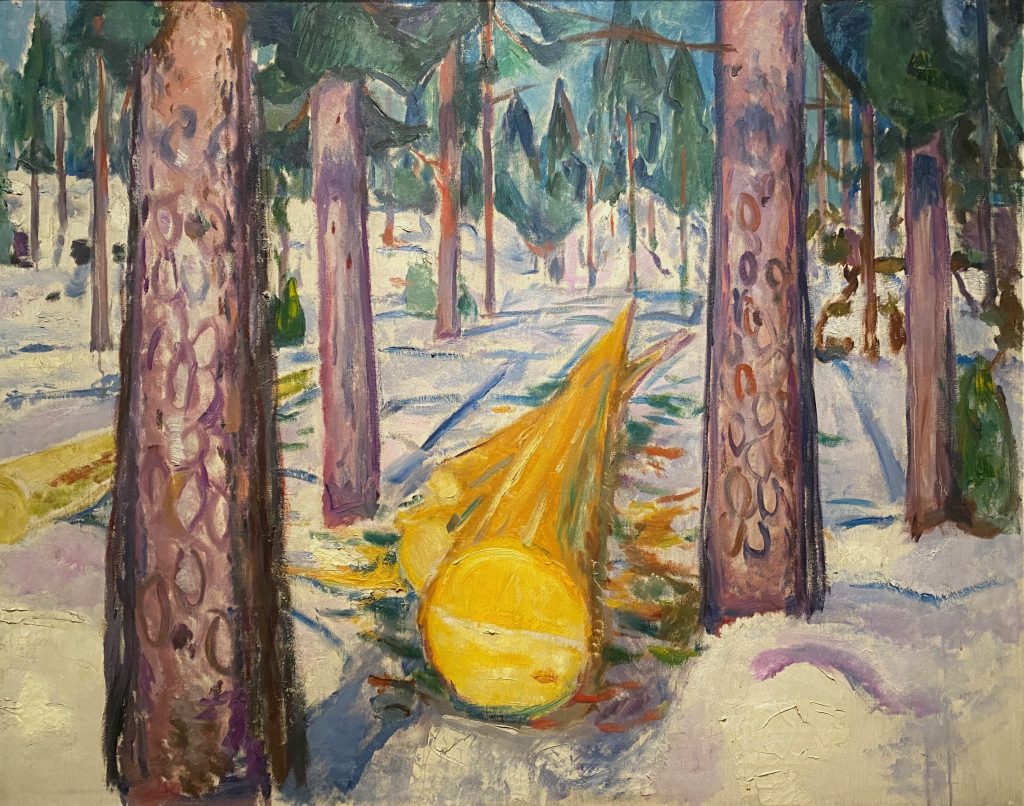 Painting by Edvard Munch titled The Yellow Log" at the Clark Art Institute exhibition for Edvard Munch. 

