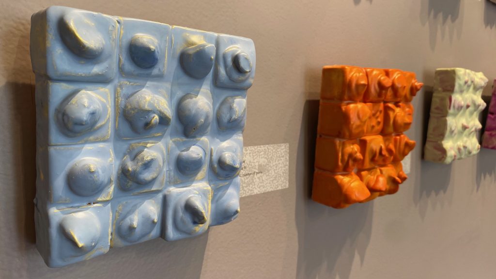 Angel Dean's solo art exhibition shows forms in encaustic paint and plaster of Paris